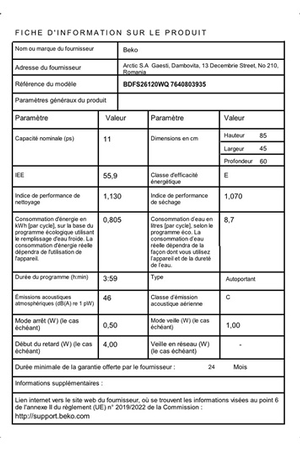 Lave-vaisselle Beko BDFS26120WQ