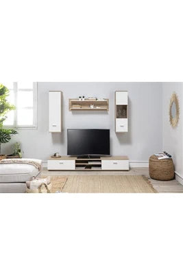 Meuble Tv Pegane Ensemble Tv Coloris Chene Cambrian / Blanc --