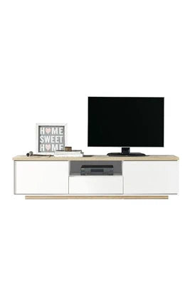 Meuble Tv Pegane Meuble Tv Coloris Blanc / Chene Cambrian - Longueur 183 X Profondeur 35 X Hauteur 46 Cm --