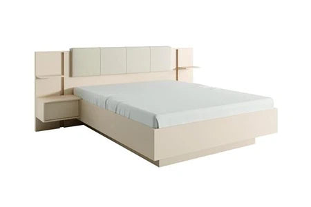 Lit 2 places avec chevets 160 x 200 cm - Avec LEDS - Beige - ELYNIA